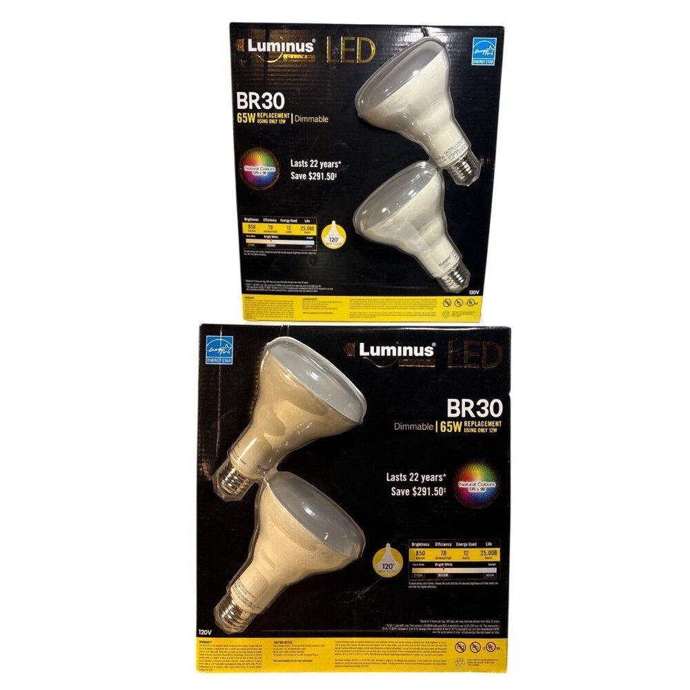 Luminus Flood Bulbs BR30 LED Dimmable 65W Bright White 12W 2 Pack 4 Bulbs